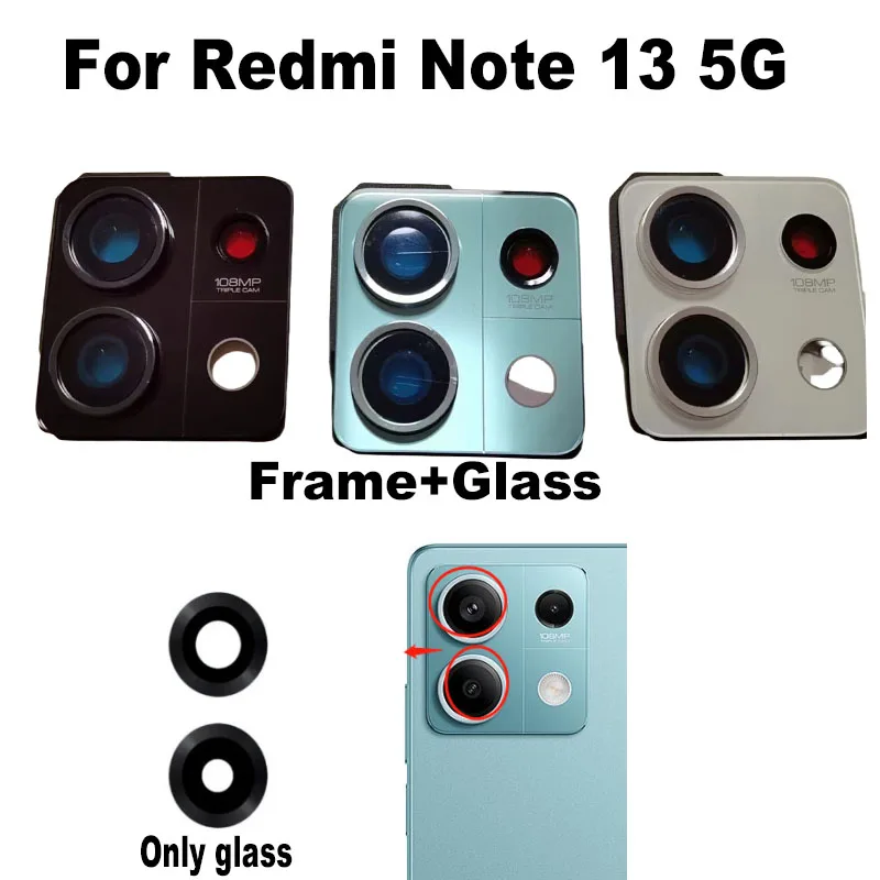 New For Xiaomi Redmi Note 13 5G Back Camera Lens Rear Camera Glass Lens With Frame Replacement