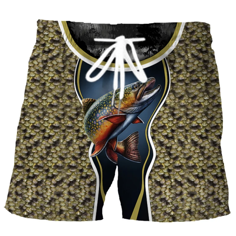 3D gulf fish printed beach shorts men summer personality funny hip-hop swimming men\'s shorts unisex loose sports five-point shor