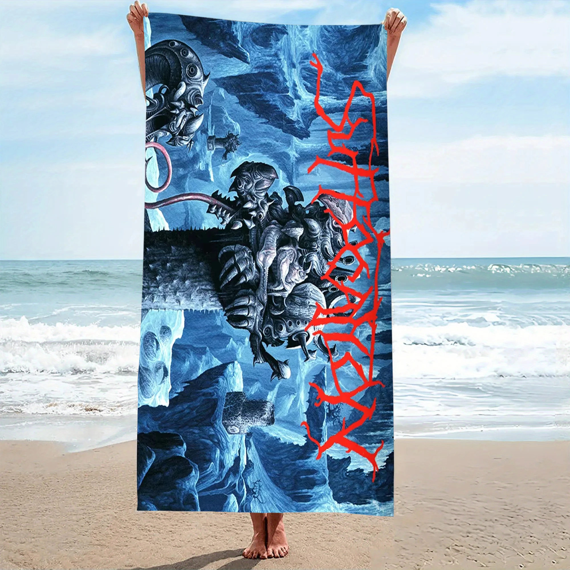 1pc S-Suffocation Pierced From Within Beach Towel Microfiber Quick Dry Technical Death Metal Bath Towel For Pool Beach Travel