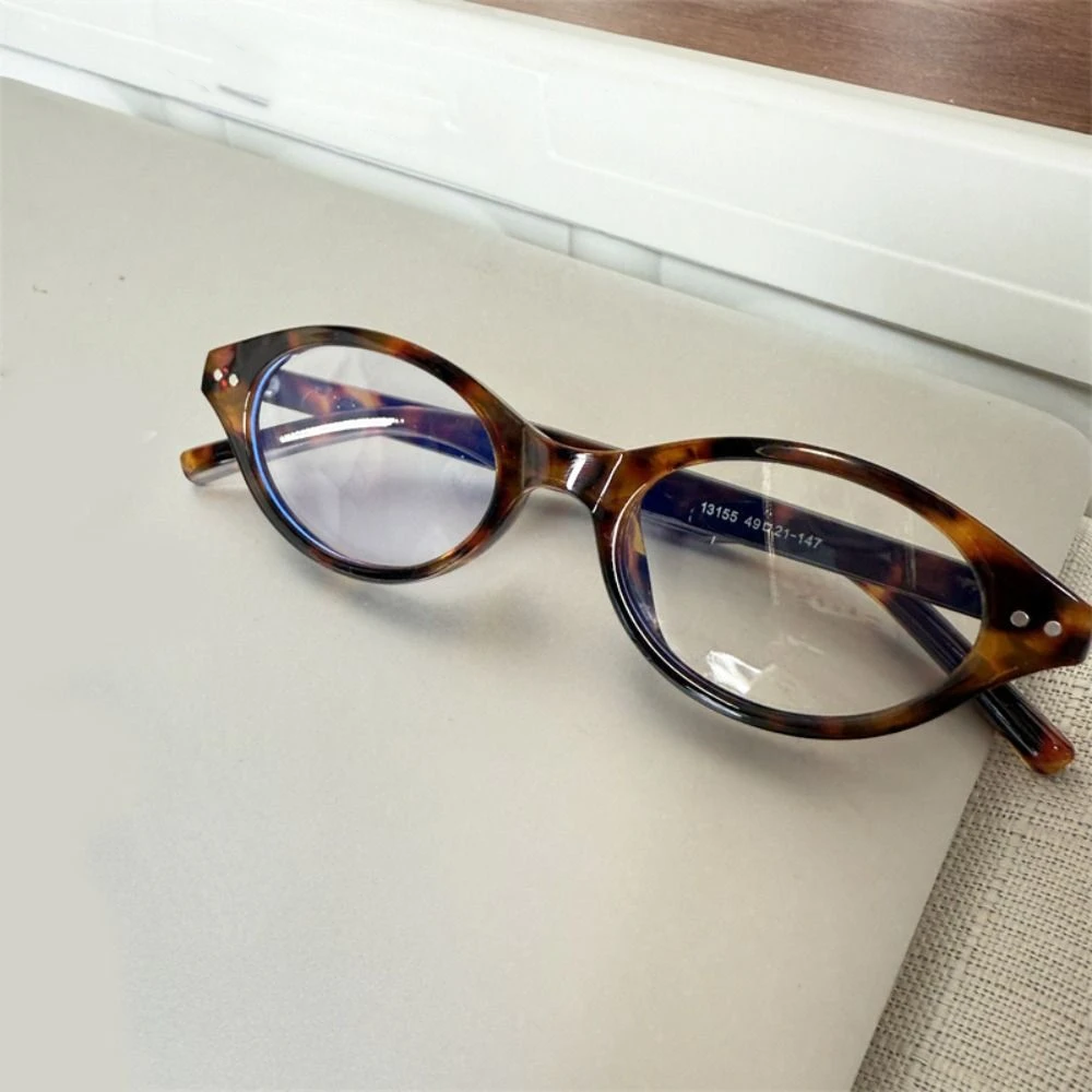 

Optical Myopia Oval Frame Glasses Round Frame Anti Blue Light Flat Spectacle Glasses Korean Style PC Leopard Pattern Glasses