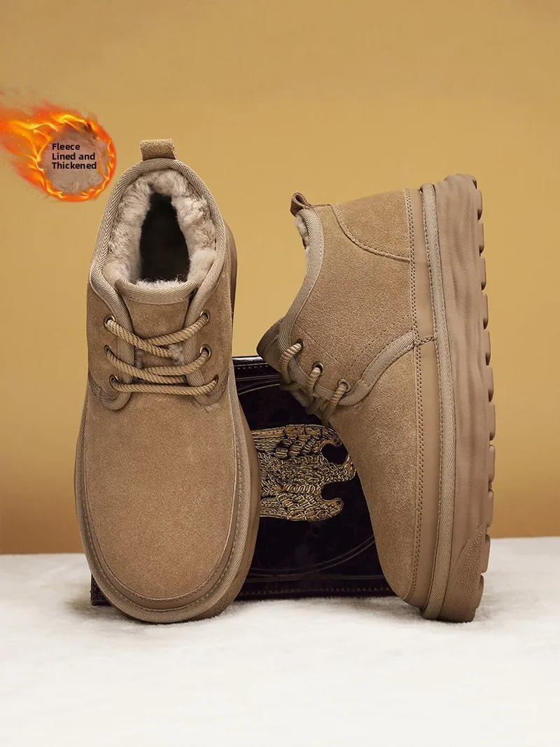 

Men's Winter Thickened Fleece Lined Snow Boots Waterproof Leather Fur Integrated Outdoor Anti-cold Cotton Shoes for below Zer...