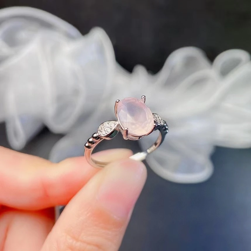 925 Silver Gemstone Ring for Woman 7mm*9mm 2ct Natural Rose Quartz Ring No Fading 3 Layers Gold Plating Rose Quartz Jewelry