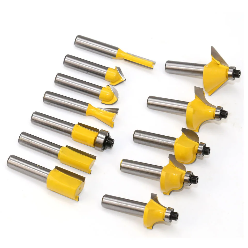 12pcs Milling Cutter Set 8mm Straight Milling Cutter Sawdust Tungsten Carbide Finishing Cutting Woodworking