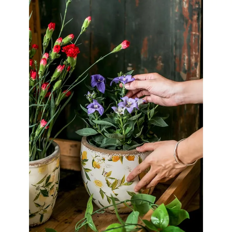 Vintage Nordic ceramic flowerpot home outdoor garden Creative hydroponic ware size succulent green straw copper money grass