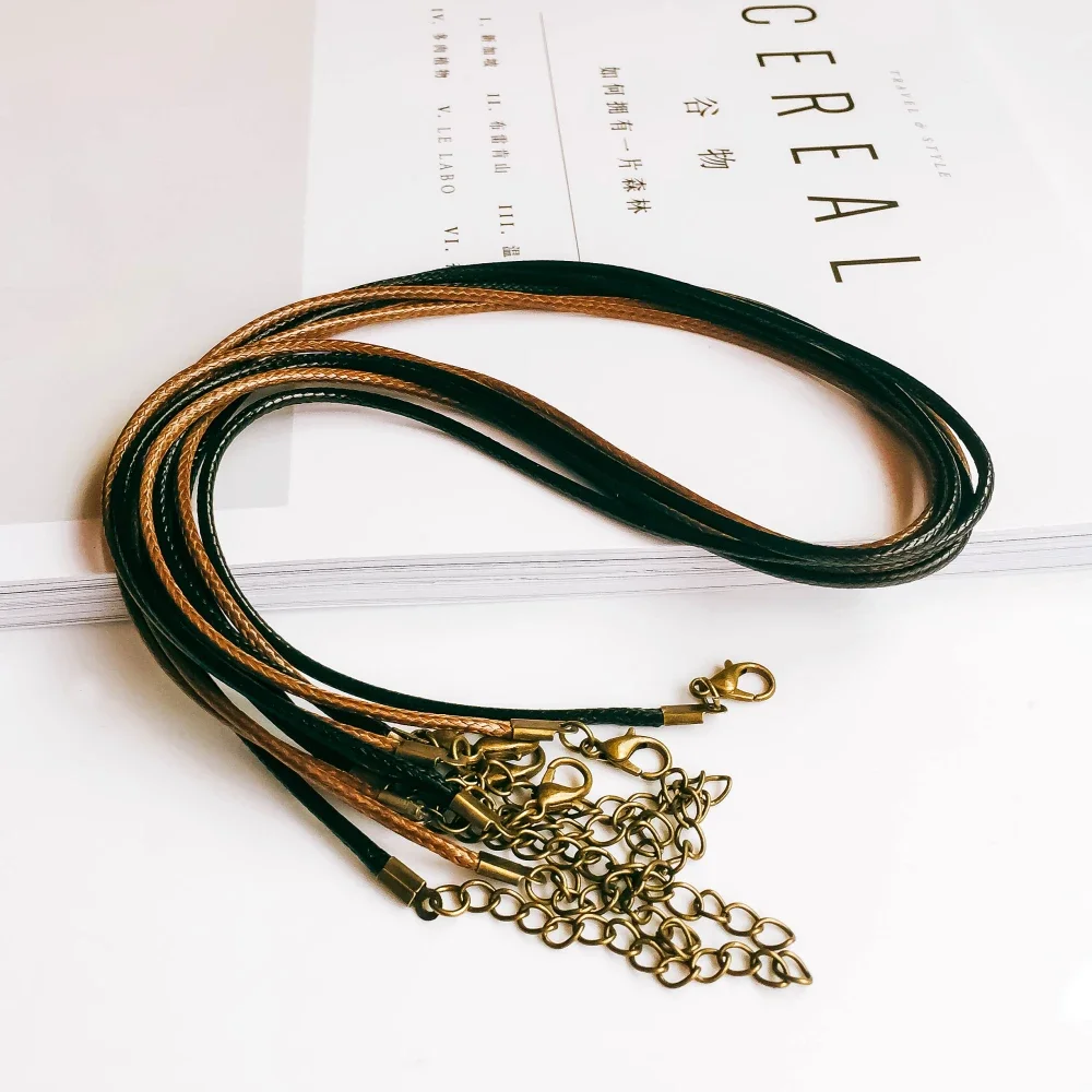 Handmade Adjustable Black Brown Artificial Leather Cord Lobster Clasp Chain Pendant Necklace Charms Jewelry Finding 20pcs 50cm