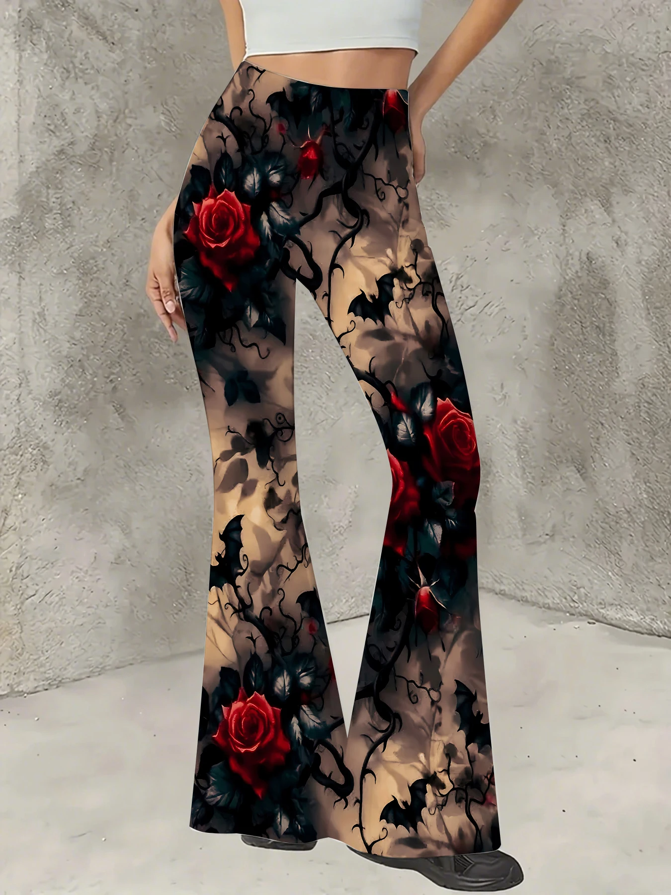 

Women's Floral Print Flare Pants Elegant Stretchy Bell Bottom Trousers Summer