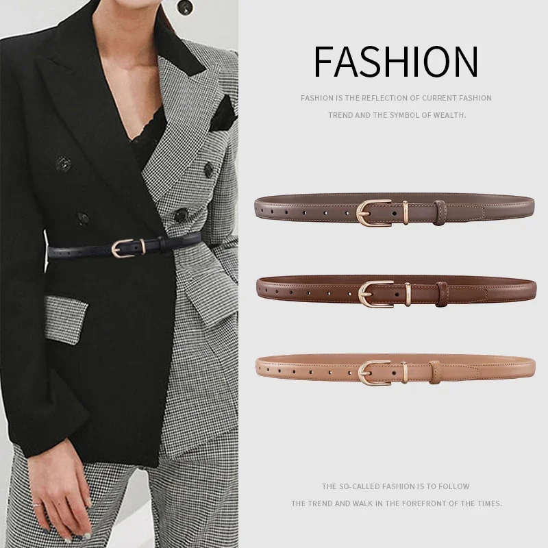 Women's Thin Leather Belt Personalized Alloy Buckle Simple Fashion High Quality Waistband Decorate Belt with Jeans Coat