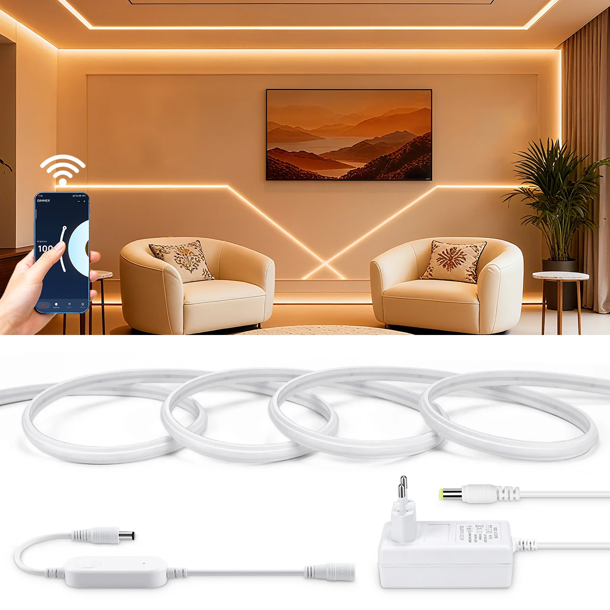 

Умная светодиодная лента Smart Life WIFI COB Neon, водонепроницаемая, огнестойкая, силиконовая, с равномерным свечением, 24В, совместима с Alexa и Google.