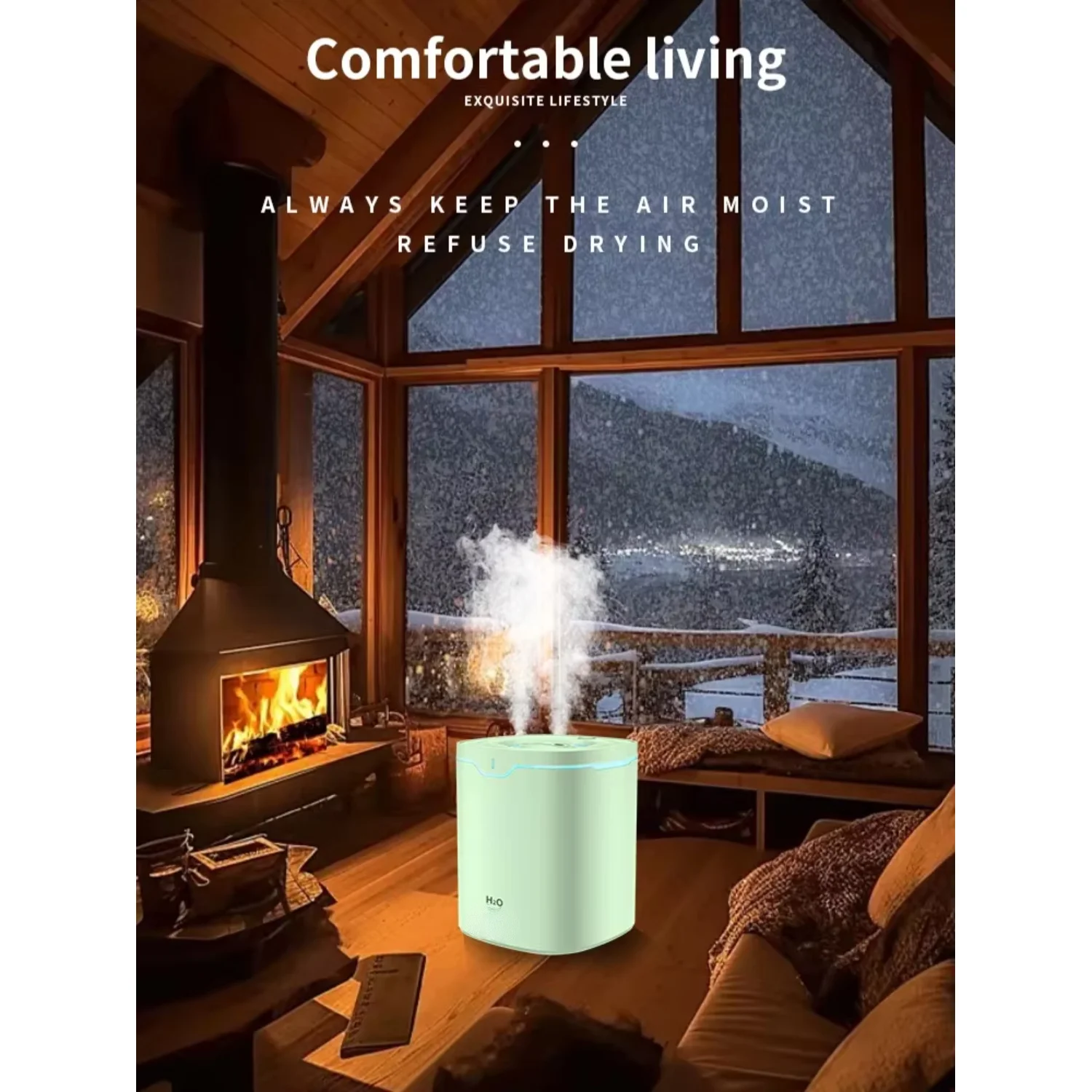 듀얼 안개 배출구 공기 가습기 디퓨저, USB 타이밍 초음파 분무기, 사무실 가정 침실용 조명, 2L