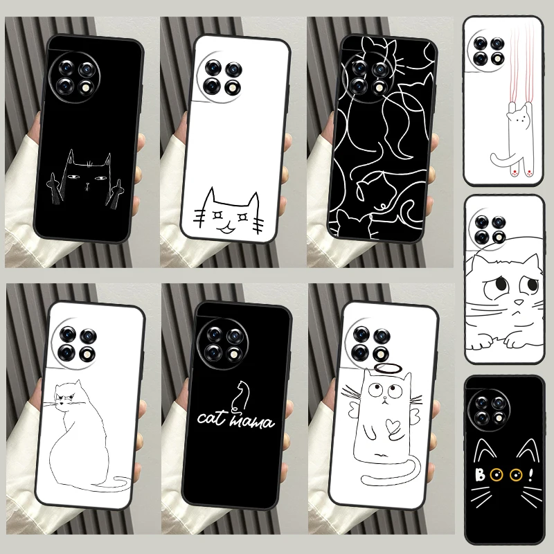 Engraçado bonito gato linha arte caso para oneplus nord 2t ce2 lite n10 n20 capa para oneplus 11 9 10 pro ace 2 8t 9rt 10t