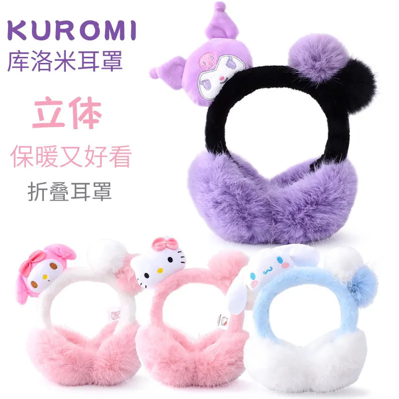 

Hello Kitty Cinnamoroll Anime Kawaii Sanrio Ins Children Winter Warm Earmuffs Cute Kuromi Folding Ear Warmer Baby Gifts Toys