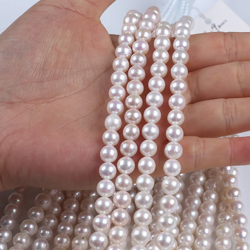 

8-9mm AA Chinese Akoya White Natural Near Round Loose Beads Freshwater Pearl Strand