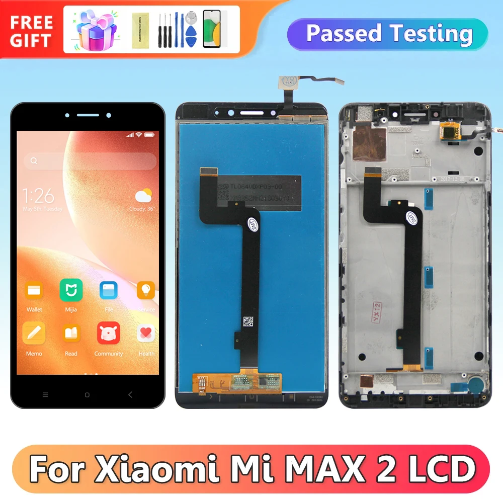 6.44''AMOLED Max 2 Display Screen with Frame, for Xiaomi Mi Max 2 MDE40 MDI40 Lcd Display Digital Touch Screen Replacement