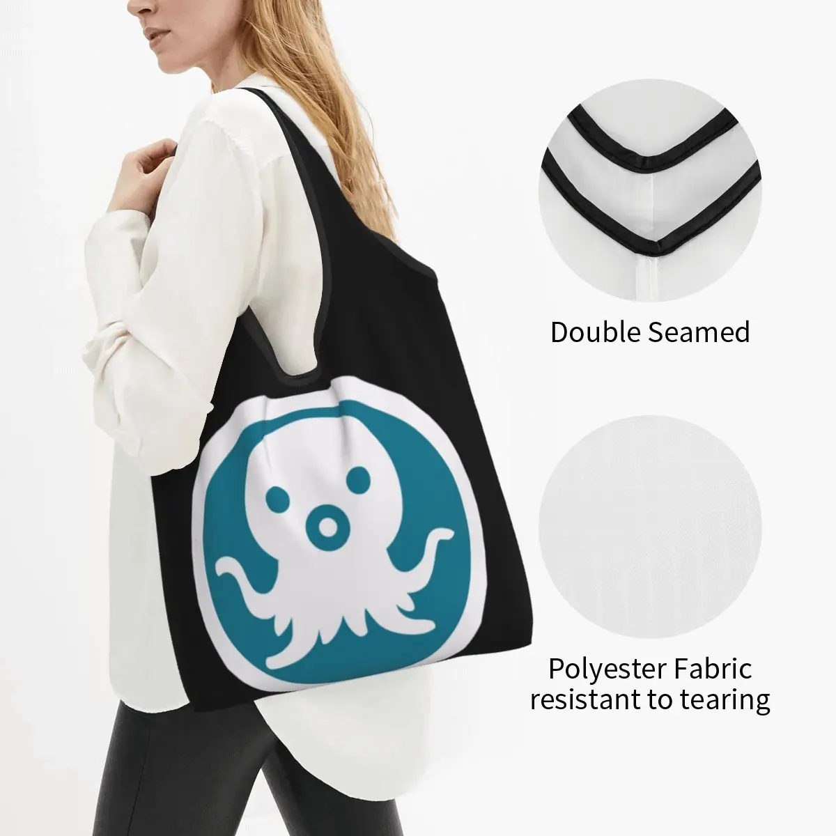 The Octonauts Logo Portable Tote Shopping Bags Foldable Shopper Bag Grocery Handbag Shoulder Bag