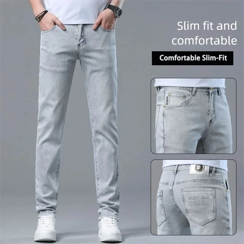 2025 Men's Slim Fit Denim Pants Quality Casual Fashion Leg Cinching Cropped Pants Blue Black Other Colors Choose From