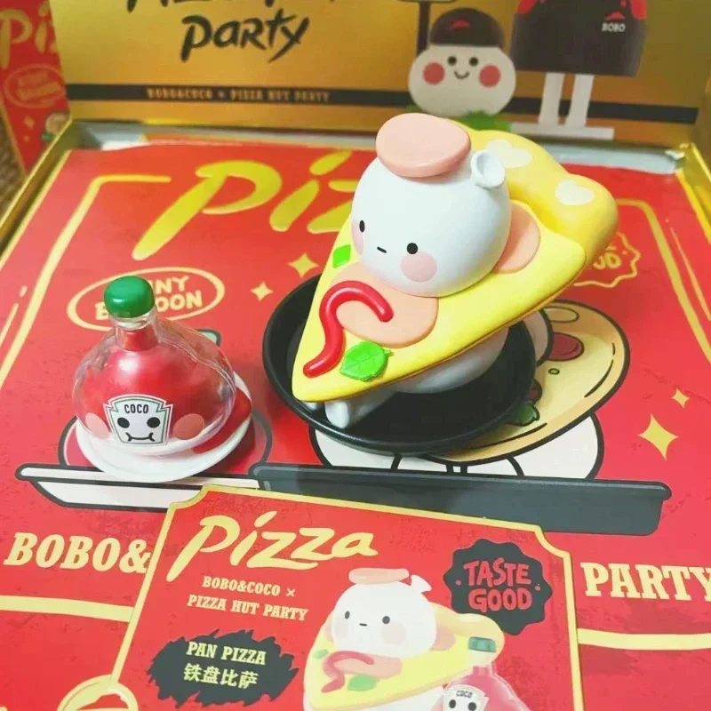 BOBO&COCO PIZZA HUT PARTY A Tiny Balloon Cute Doll Figure Toy Bobococo Food Figurine Ornament Collection Decoration