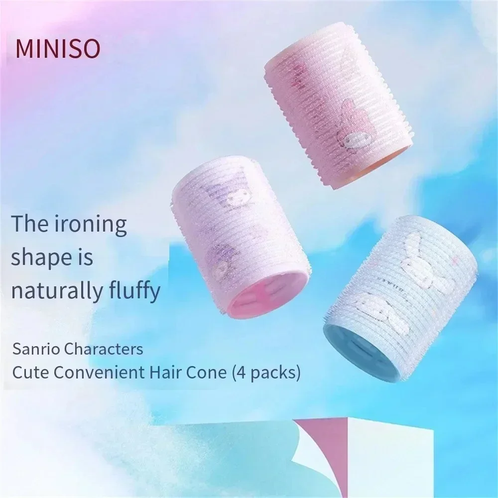 4 Pcs MINISO Sanrio Hair Roller Cartoon Curling Iron Kuromi Melody Convenient Curling Iron Portable Fluffy Roll Curling Tool