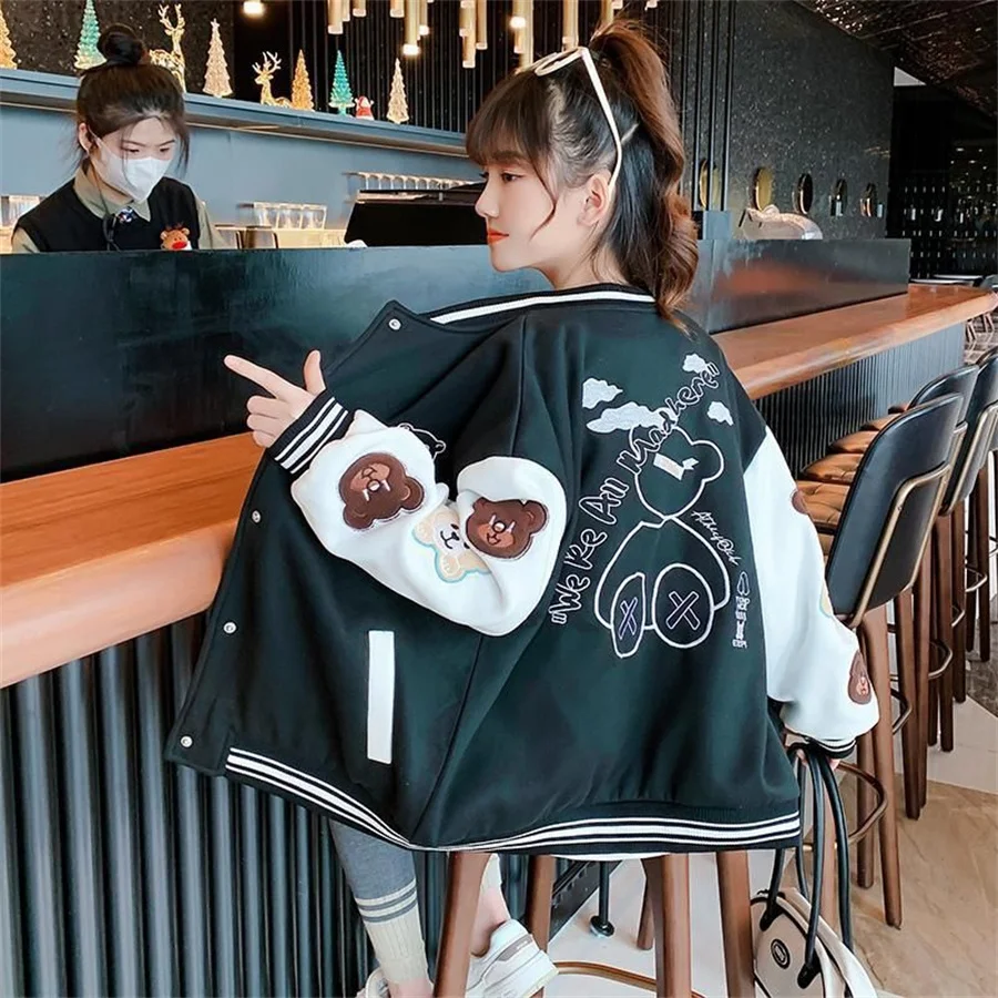 Spring And Autumn Vibe Style Baseball Uniform New Bomber Jacket For Girls Fashion Retro Clothes Streetwear Oversized Coat