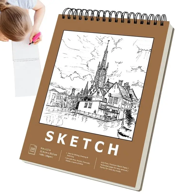 

Sketchbook For Kids 100-Sheets Sketchbook Artist Sketch Pad Top Spiral Bound 9x12inches/23x30cm Artistic Drawing Painting