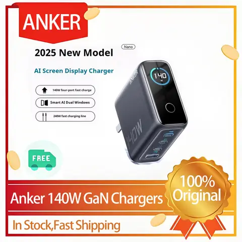 Original Anker Zolo 140W Fast Charge USB Type C Charger with LED Display Four Ports for iPhone MacBook Pro Air iPad Galaxy S24