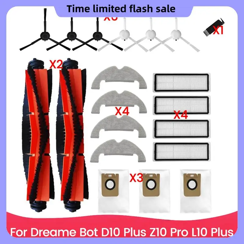 

A40T Accessory Set Replacement Parts For Dreame Bot D10 Plus Z10 Pro L10 Plus Main Side Brush Hepa Filter Mop Cloth