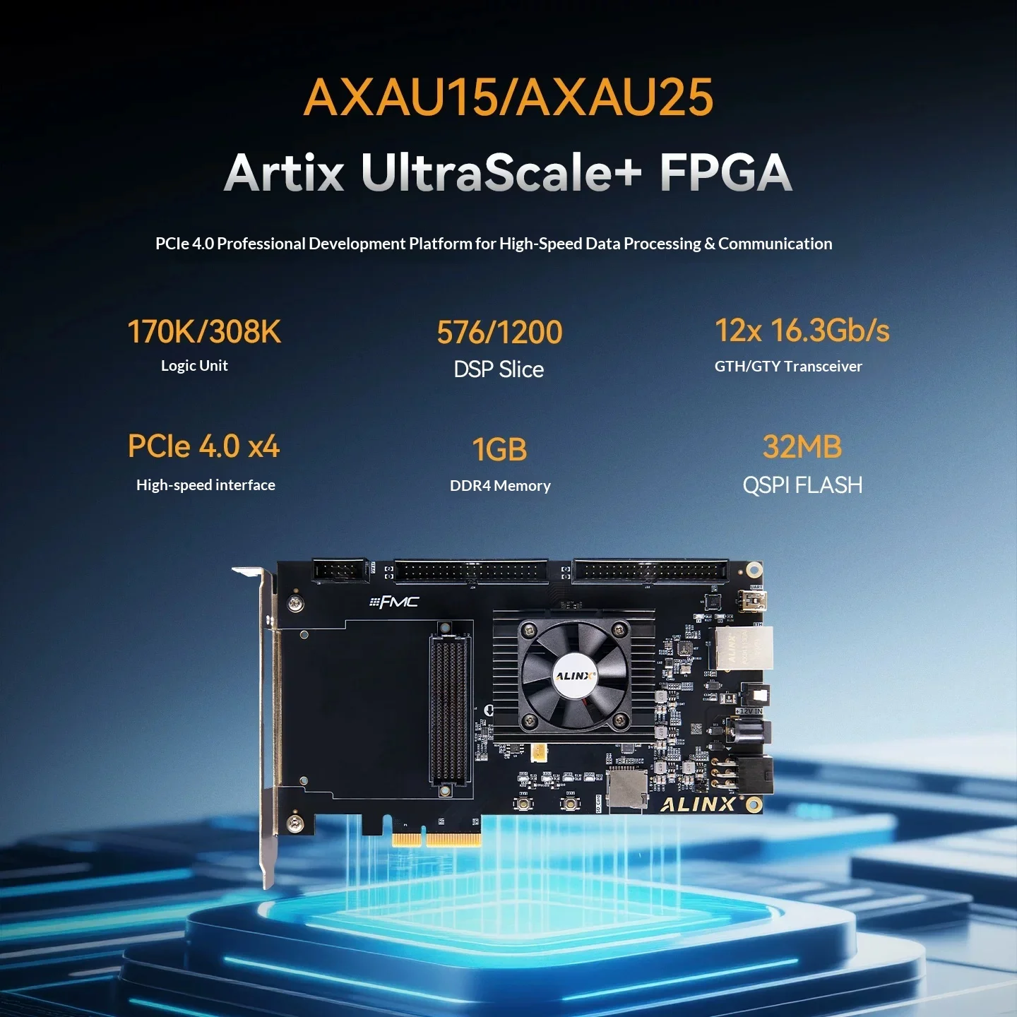 ALINX Black Gold FPGA Development Board Xilinx Artix UltraScale+ XCAU15P FMC HPC PCIe4.0 AXAU15