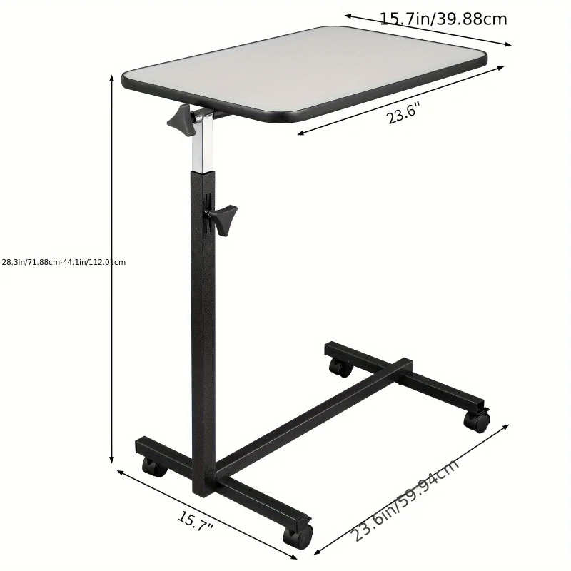 Multifunctional Adjustable Bedside Table MDF/Iron/4 Wheels With Brake, Silver Grey