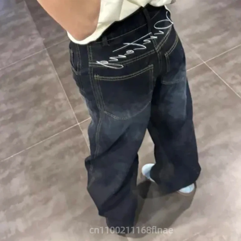 Amerikaanse veelzijdige retro gewassen noodlijdende silhouet gebogen jeans voor dames, los en afslankend, wijde pijpen, casual hangende broek