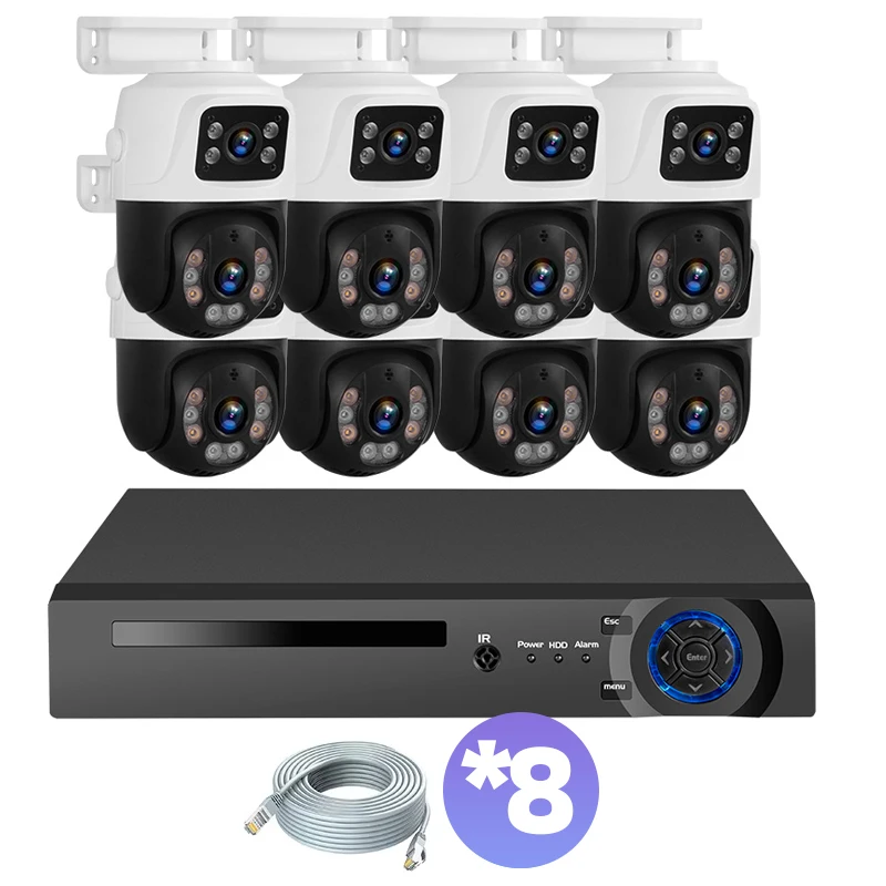 Sistem Kamera CCTV KERUI 6MP Network Camera 8CH NVR dengan Deteksi Gerak, Kamera PTZ Outdoor, dan Kabel Jaringan