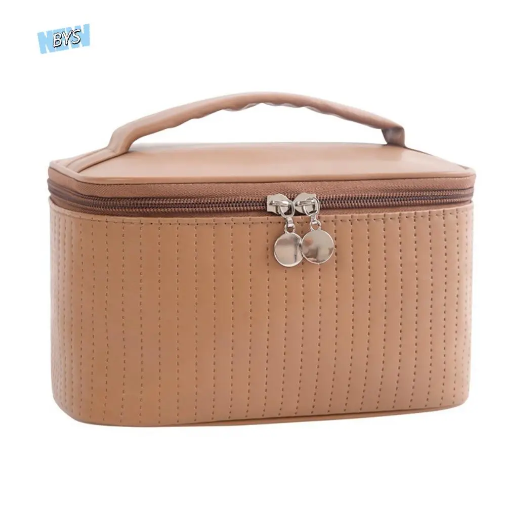 

Multipurpose Travel Wash Storage Bag Large Capacity Solid Color Cake Cosmetic Bag Cute PU Leather Portable Makeup Bag Daily Use