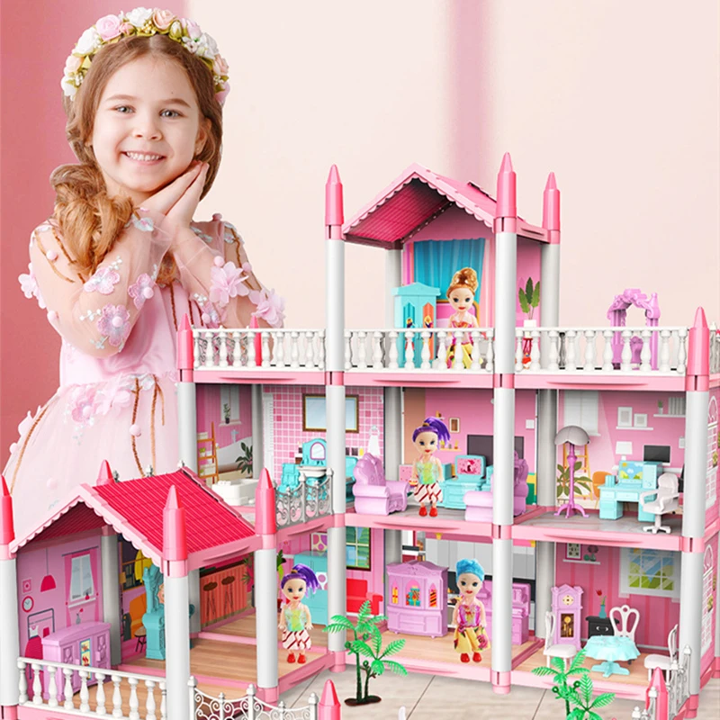 Casa de muñecas de montaje 3D DIY, Castillo de princesa de fantasía, Villa, conjunto de juguetes, Villa de montaje, juguetes familiares para niñas, casa de muñecas musical para niños