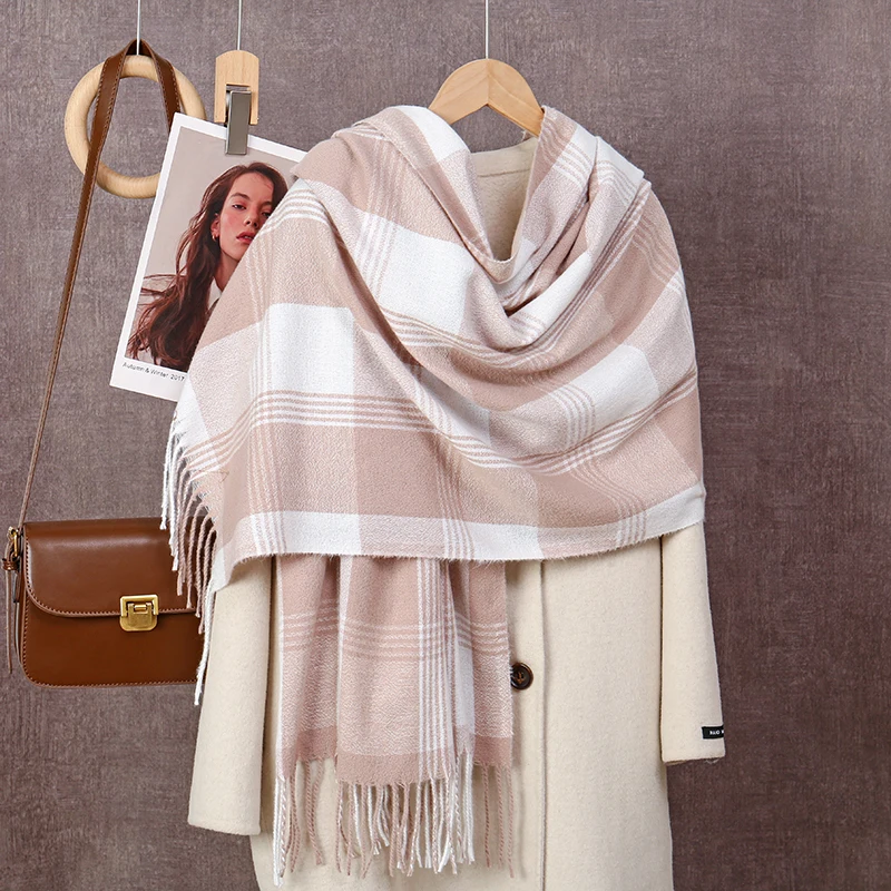 2024 Fancy Plaid Cashmere Scarf Shawls Woman Tassel Pashmina Thick Scarf Stoles Winter Scarf Neckscarf Female Echarpe