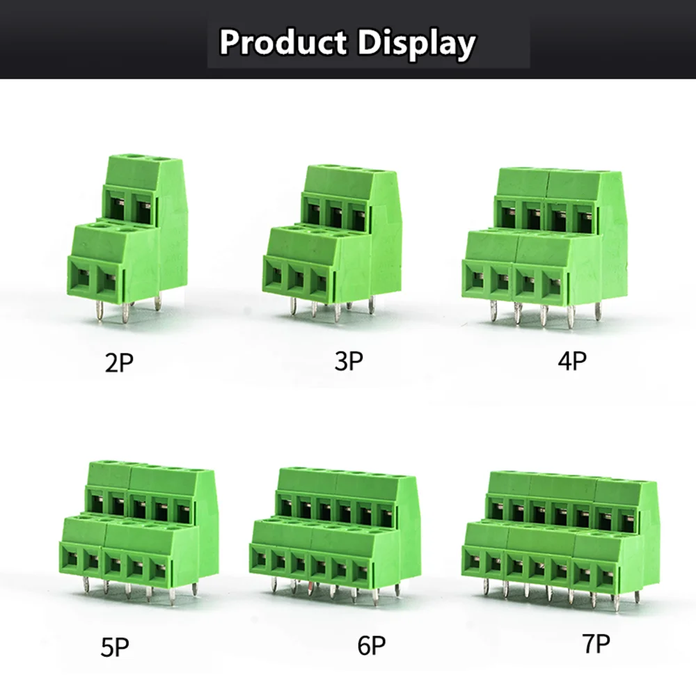 5PCS PCB Double-Layer Double Row Wiring Terminal KF127HL Screw Type Copper Connectors 5.0/5.08mm High & Low Position 2*2P-10P