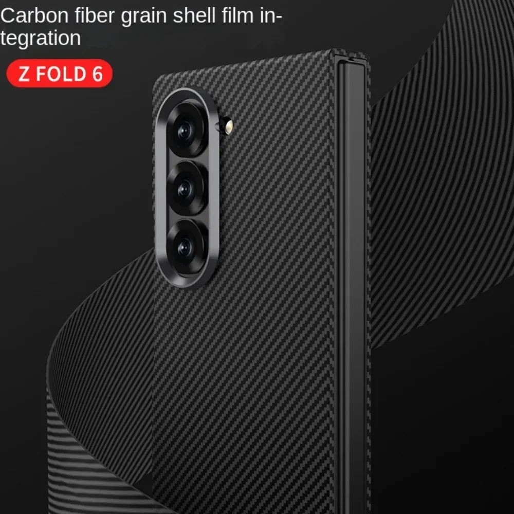Z Fold 6 Carbon Fiber Leather Phone Case for Samsung Galaxy Z Fold 6 Fold6 Shell Membrane Hard Shell Shockproof Protective Cover