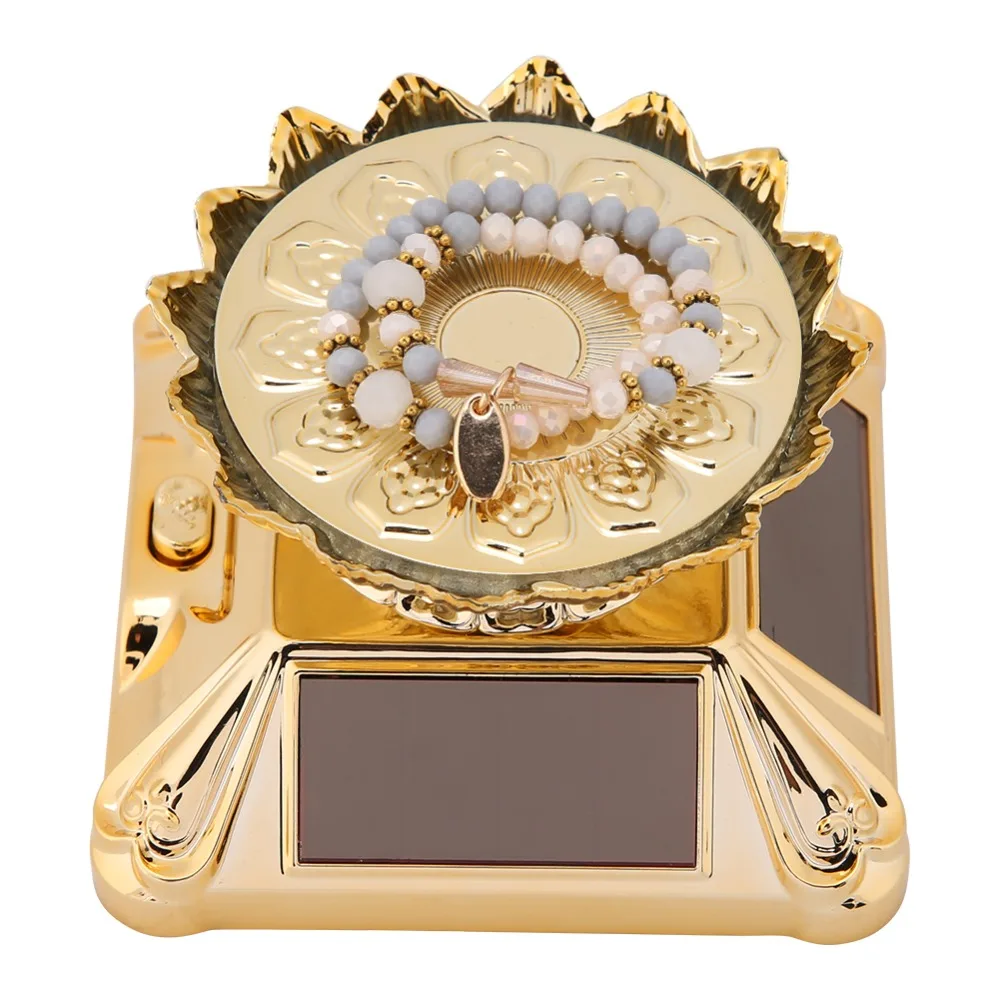 360 Degree Rotation Solar Showcase LED Lights Gold/Silver Color Rotating Turntable ABS Tray Solar Powered Jewelry Display