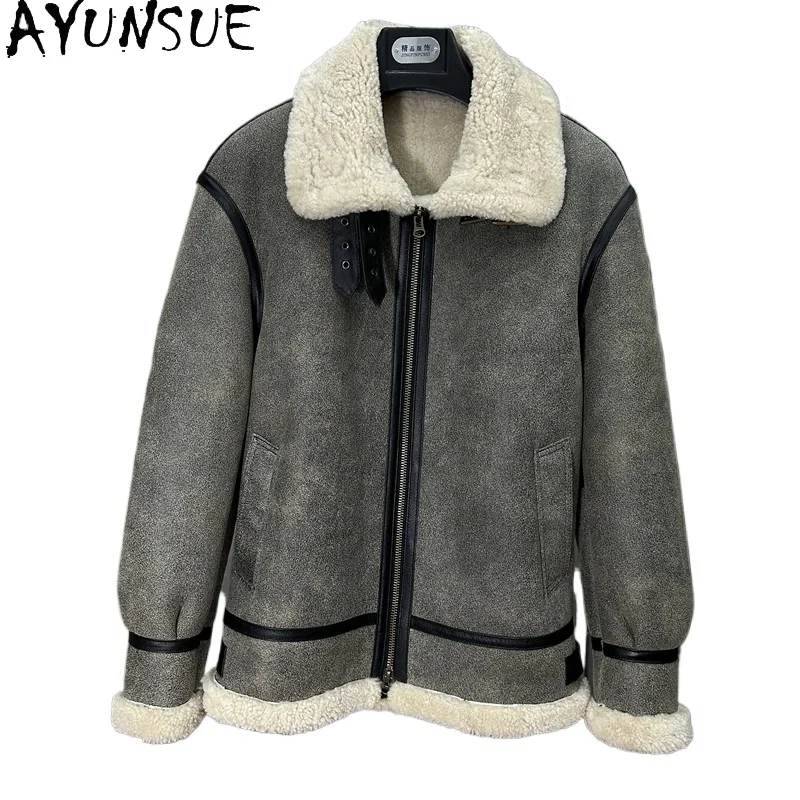 

AYUNSUE Natural Fur Coat Men Winter High Quality Genuine Sheepskin Leather Jackets Man Motorcycle Mens Fur Jacket Coat Jaqueta
