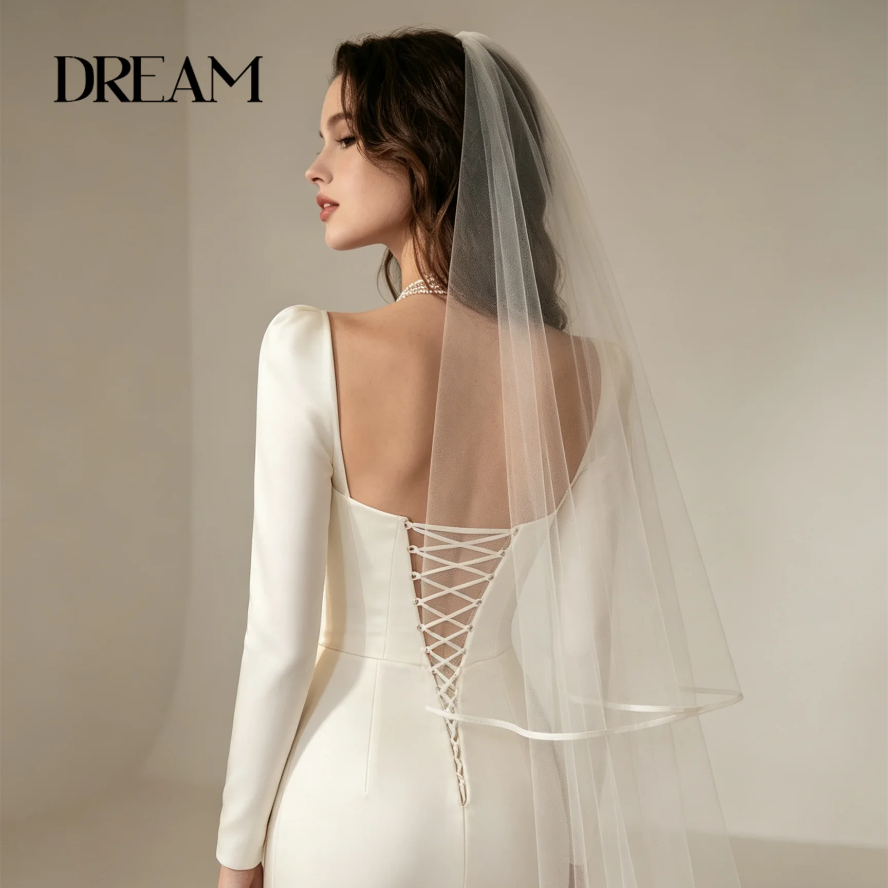 Dream Satin Long Sleeves Square Neck Mermaid Bridal Gown Simple Elegant Vestido De Noiva Custom Made Sweep Train Wedding Gown
