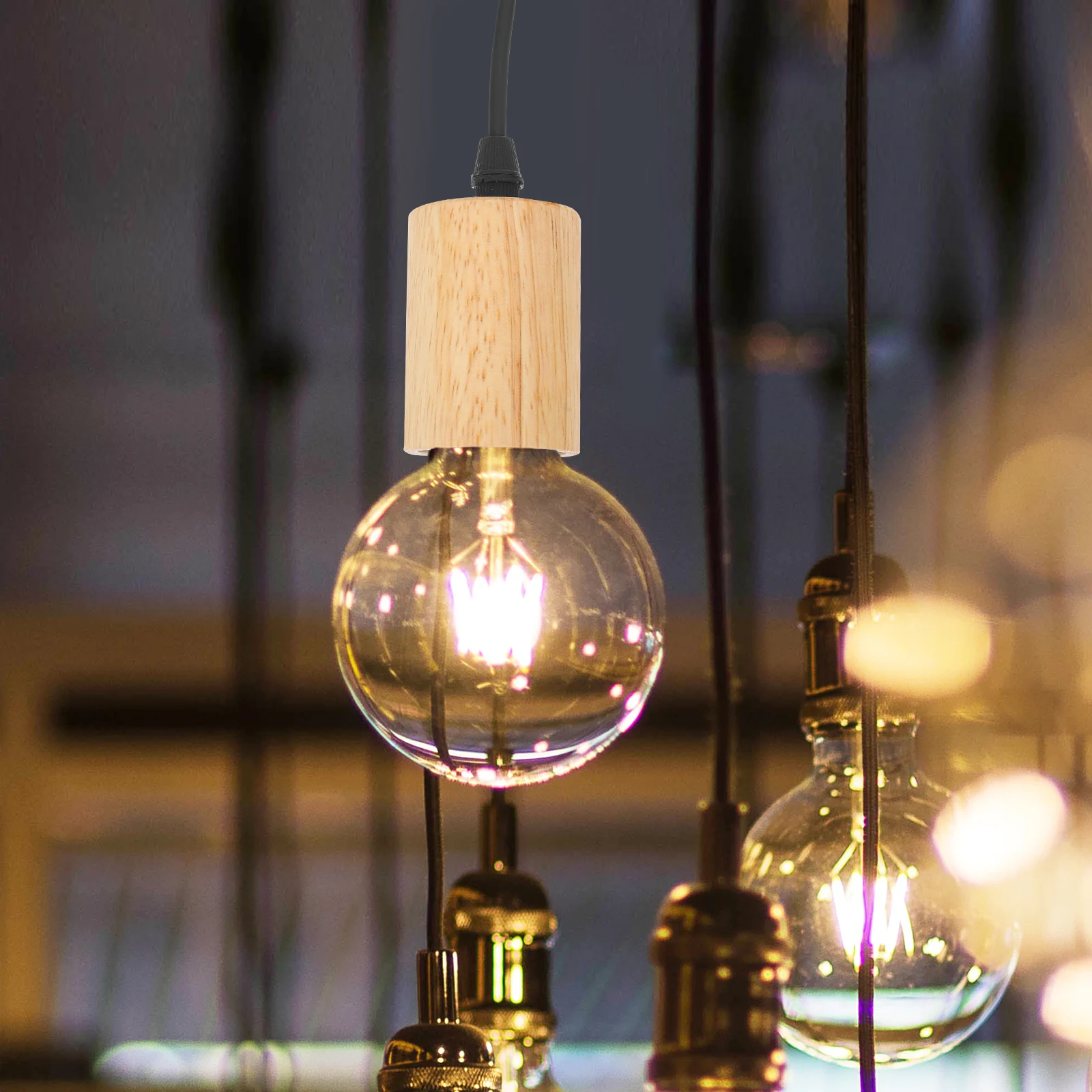 

Vintage Wooden Pendant Light Hanging Lamp Fixture Farmhouse Retro Decor Adjustable Cord Length For Kitchen Island Bedroom Living