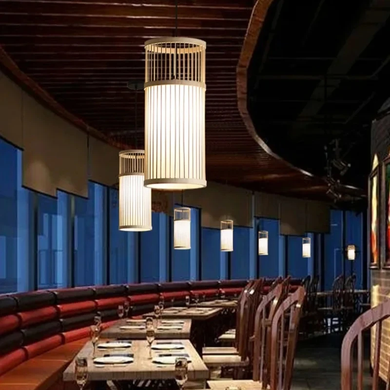 الحديثة الخيزران الفن الثريا النمط الياباني الخيزران المنسوجة يدويا المعلقات أضواء E27 الخيزران فانوس الثريا غرفة نوم غرفة الطعام #6