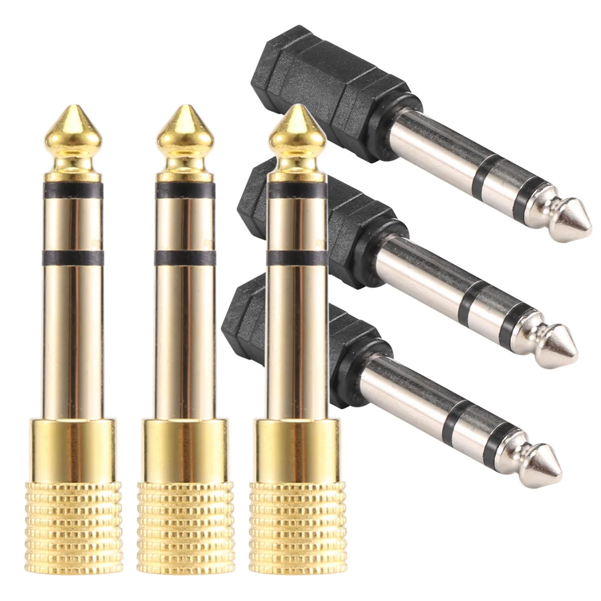 Adattatore per cuffie da 6 pezzi da 6,35 mm (1/4 pollici) maschio a 3,5 mm (1/8 pollici) femmina Adattatore jack per auricolari audio stereo, piatto nero/oro