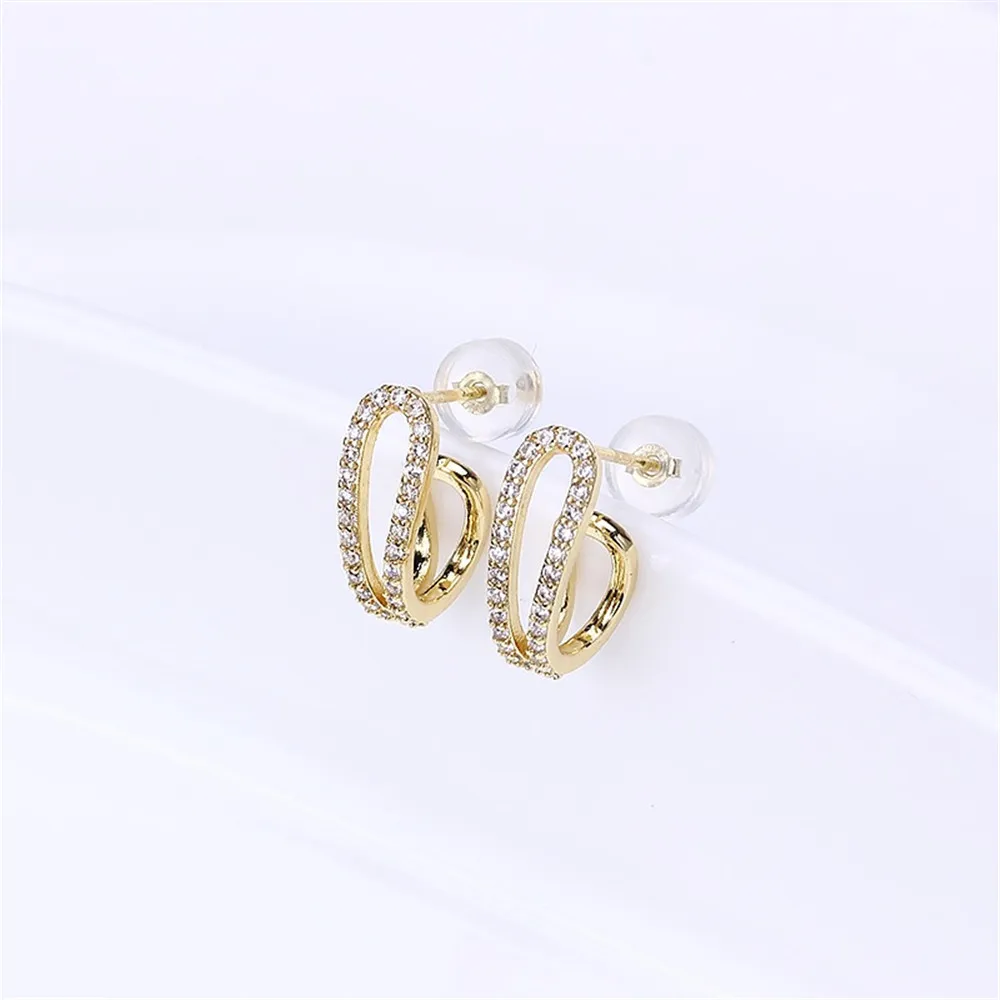 14K Gold Plated Inlaid Zircon Earring Settings,Pearl Earring Fixtures,Earring Hooks,Accessories For Earrrings,Jewelry Materials