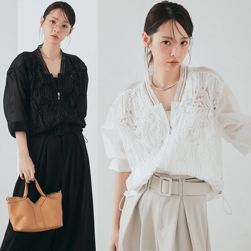

Summer New Korean Style Heavy Embroidery Long Sleeve Lace Shirt Zipper Women's Clothing V-Neck Loose Hollow-out Cardigan Tops