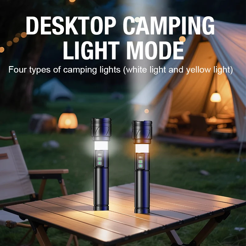 Torcia di ricarica portatile laser, luce da lavoro di sicurezza ultra luminosa per esterni, luce di emergenza con zoom, torcia a luce forte