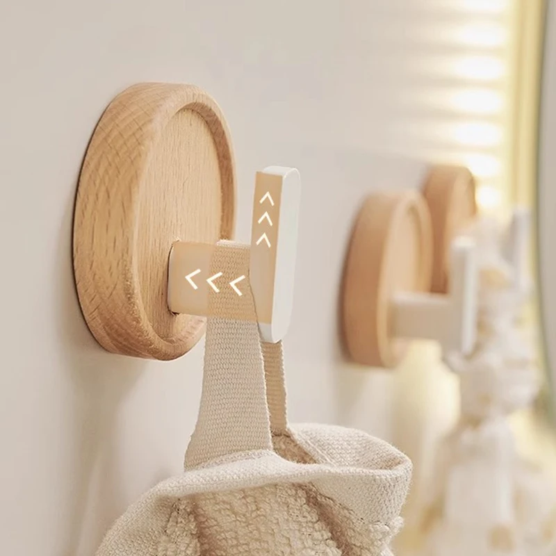 Walnut Wood Coat Rack Hooks Wall Hook for Hanging Keys, Robe, Clothes Hanger Entryway Bathroom Towel Hook Wall Hanger Sticker