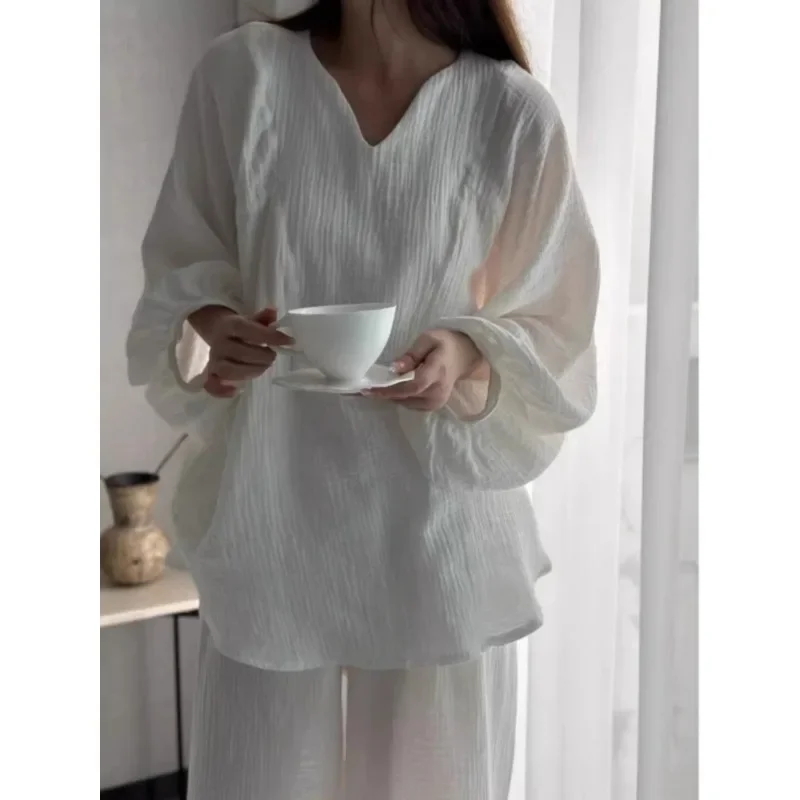 Lazy Sleepwear Women Spring Autumn New Solid Color Simple Loose Long Sleeve Can Worn Outside The Home Suit Pajamas for Women