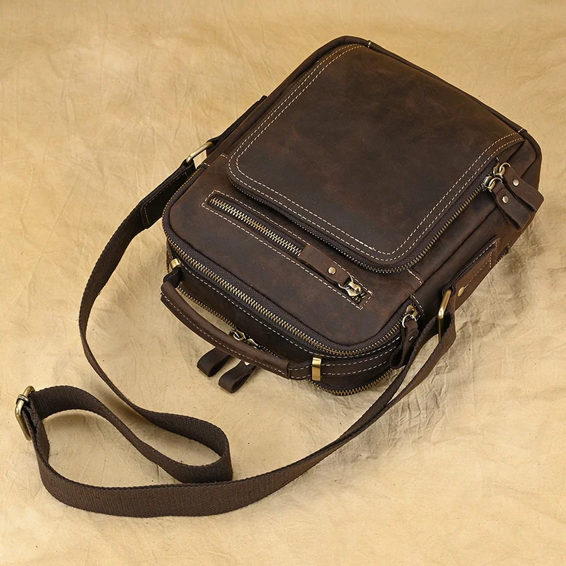 Imagem -05 - Bolsa de Couro Genuíno para Homens Bolsa Tiracolo de Couro Real Estilinga de Couro Estilo Vintage Nova de Alta Qualidade