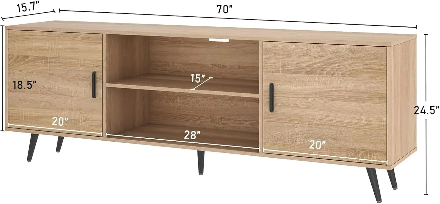 AUXSOUL 70 Inch Mid Century Modern TV Stand for 75 Inch TV, Wood TV Stand with Storage, Entertainment Center for Living Room