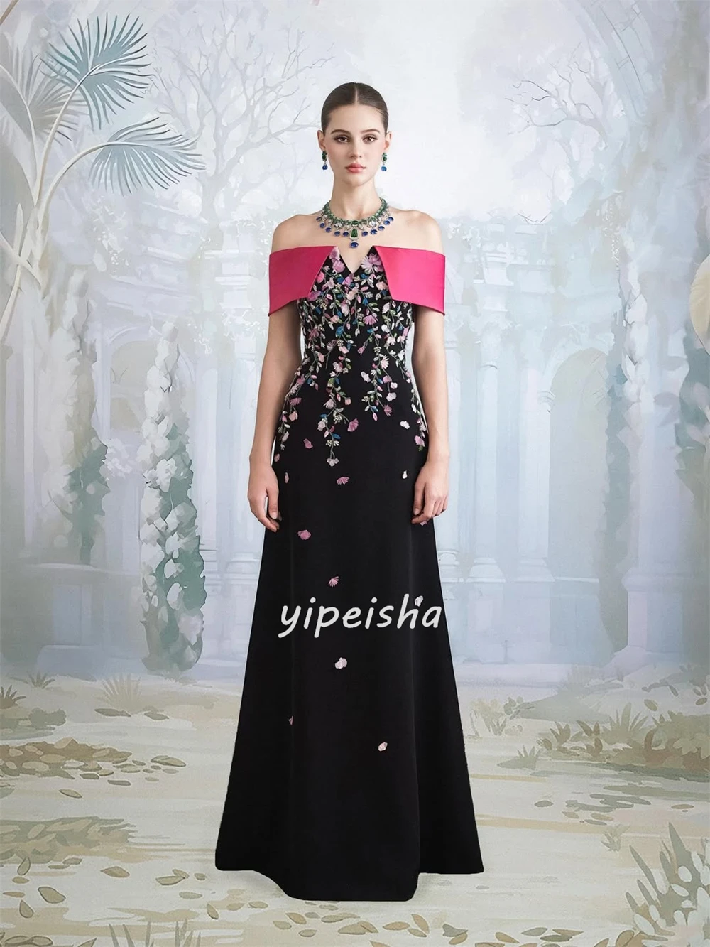 Индивидуальные современные стильные элегантные джерси с бисером и цветами ручной работы, прямые длинные платья с открытыми плечами, платья для особых случаев на заказ