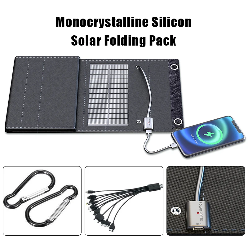 600W Foldable Solar Panel Phone Charger 5V Solar Panels Plate USB  Solar Panels Power Bank for Cell Phone Camping Emergency