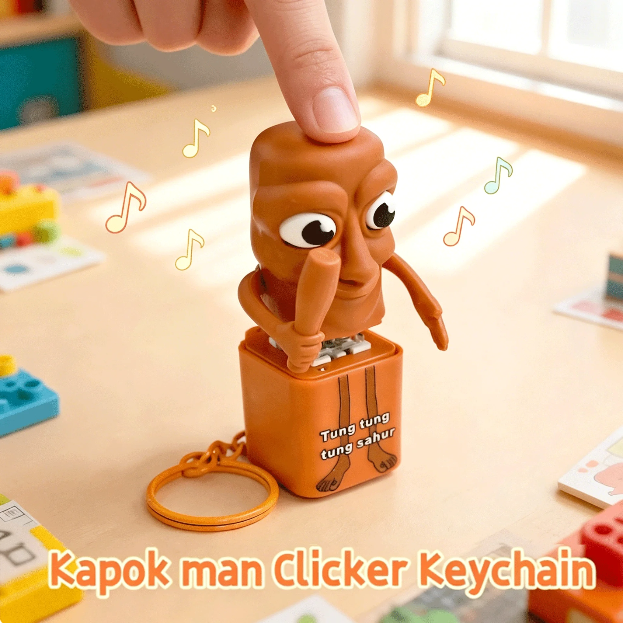 Tung Tung Tung Sahur Clicker Keychain Luminous Sound Fidget Pendant Cute Anime Peripheral Decor Stress Relief Toy Gift for Adult